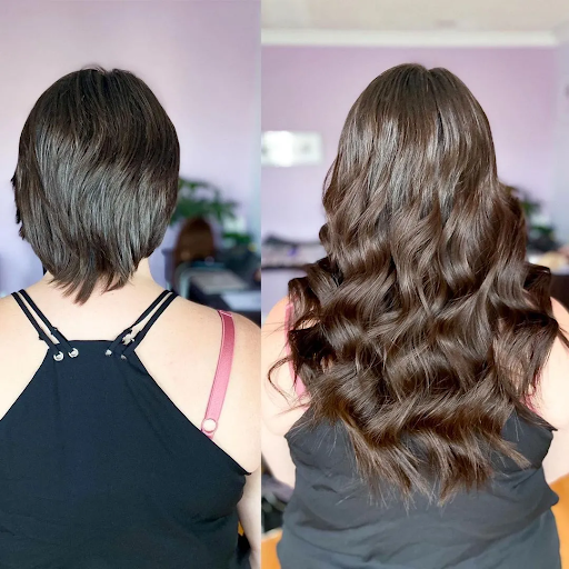 Hair extensions before and after. 