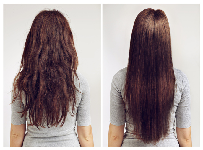 Before and after rebonding hair with chemicals